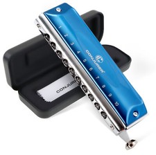 10 Hole 40 Tones Chromatic Harmonica Key of C Mouth Organ for Beginners Blue