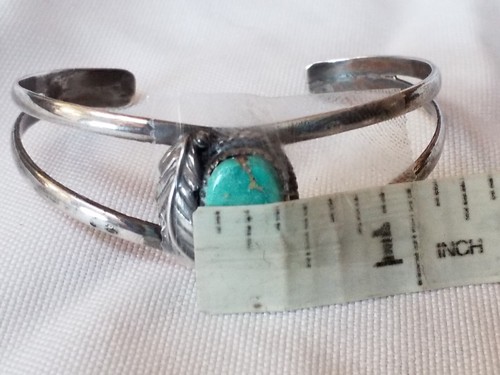 Vintage handgefertigt signiert 925 Silber Manschette Armband mit Solitär türkis Stein - Bild 13 von 24