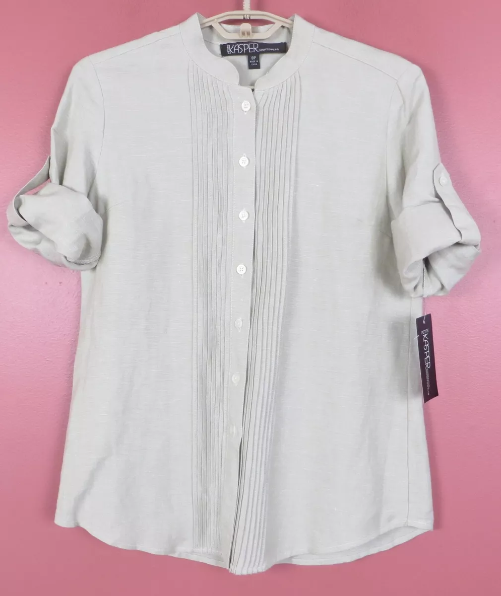 TB14982- NWT KASPER Women Sportswear Linen Rayon Blouse 2-Way