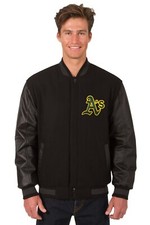 MLB Sacramento Athletics Wool Leather Reversible Jacket Front Patch Logos Black