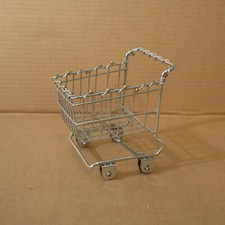 Vtg Metal Mini Miniature Shopping Grocery Cart w/ Wheels 6" x 5" Chrome NICE