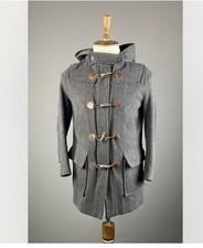 Gant Men Grey Wool Cashmere Zip Hooded Duffle Coat Jacket Size S