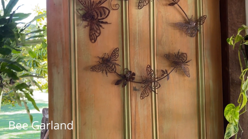 Rust Metal Garland Wall Art Garden Decor dragonfly butterfly bee honeyeater bird - Video 1 of 1