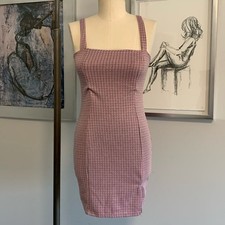 Polly & Esther Retro Pink Houndstooth Tank Pencil Dress Y2K Fitted Sleeveless