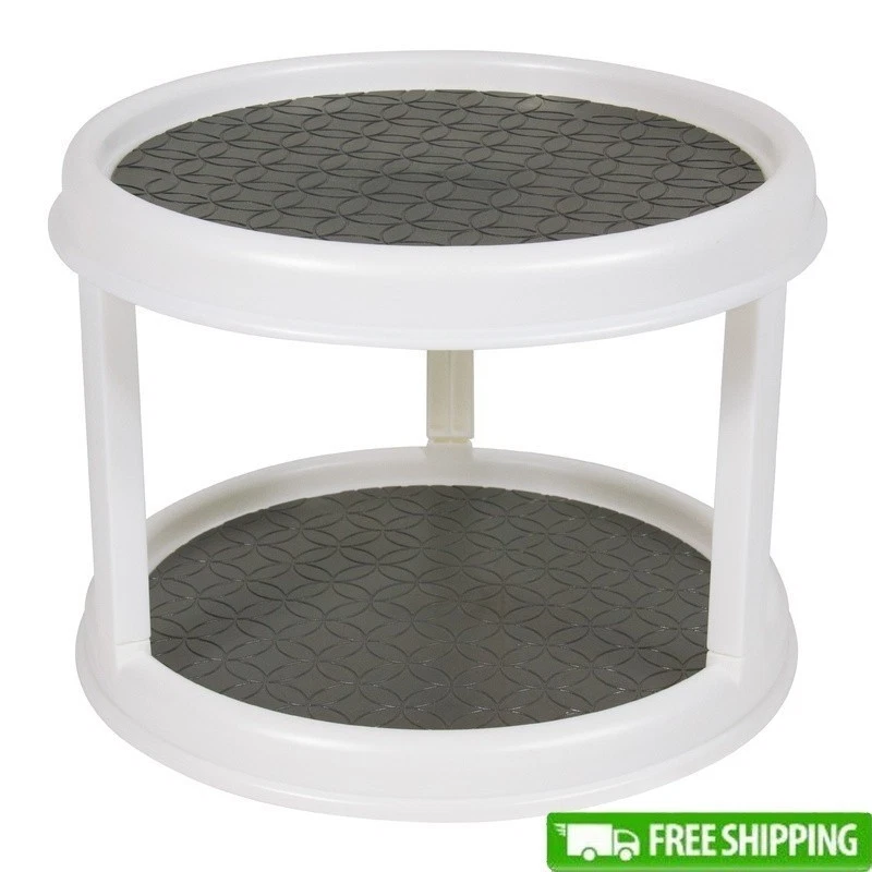 2-Tier Nonskid Turntable Spice Rack 360 Degree Kitchen Organizer Storage New