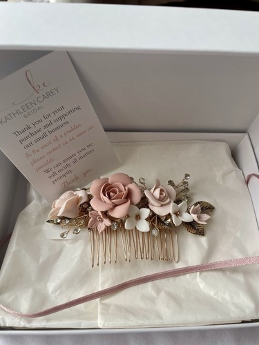 Bridal/Prom/Wedding Handmade Flower Hair Comb Diamante Rose gold, Pink, white - Picture 10 of 10