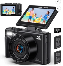 5K Digital Cameras 75MP 60FPS Video Camera Vlogging WiFi App Control for Youtube