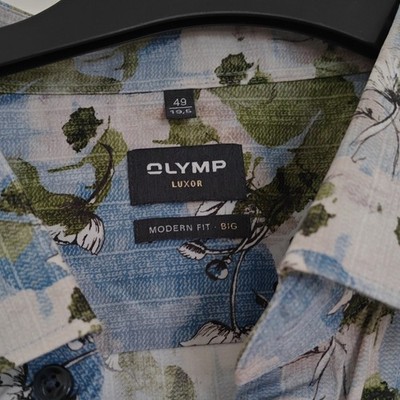 OLYMP Luxor Klassisches Hemd Modern Fit Blau/Grün/Weiß Blumen Gr. 49 19,5