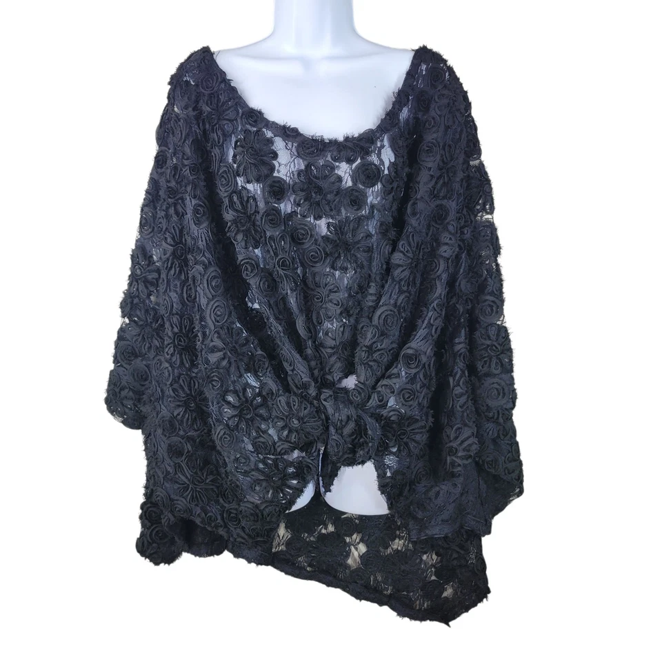 Lace Cape Poncho One Size Medium Large XL Plus 1X 2X 3X Black alt Floral Womens - Image 2 of 4