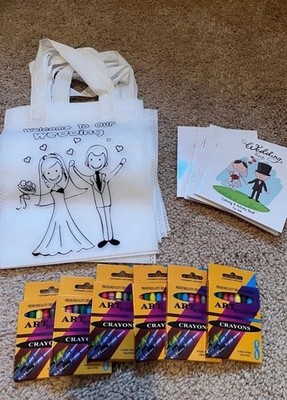 New Kids Wedding Activity Tote Bags W/ Coloring Book and Crayons - Set of 6 NEW