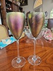 9" PAIR Steven Maslach Goblet Favrile Iridescent Cobalt Bases Signed — photo 1