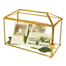 Gold Wedding Glass Card Box with Lock and Slot - 12.6 x 5.9 x 9.0inch Clear L...