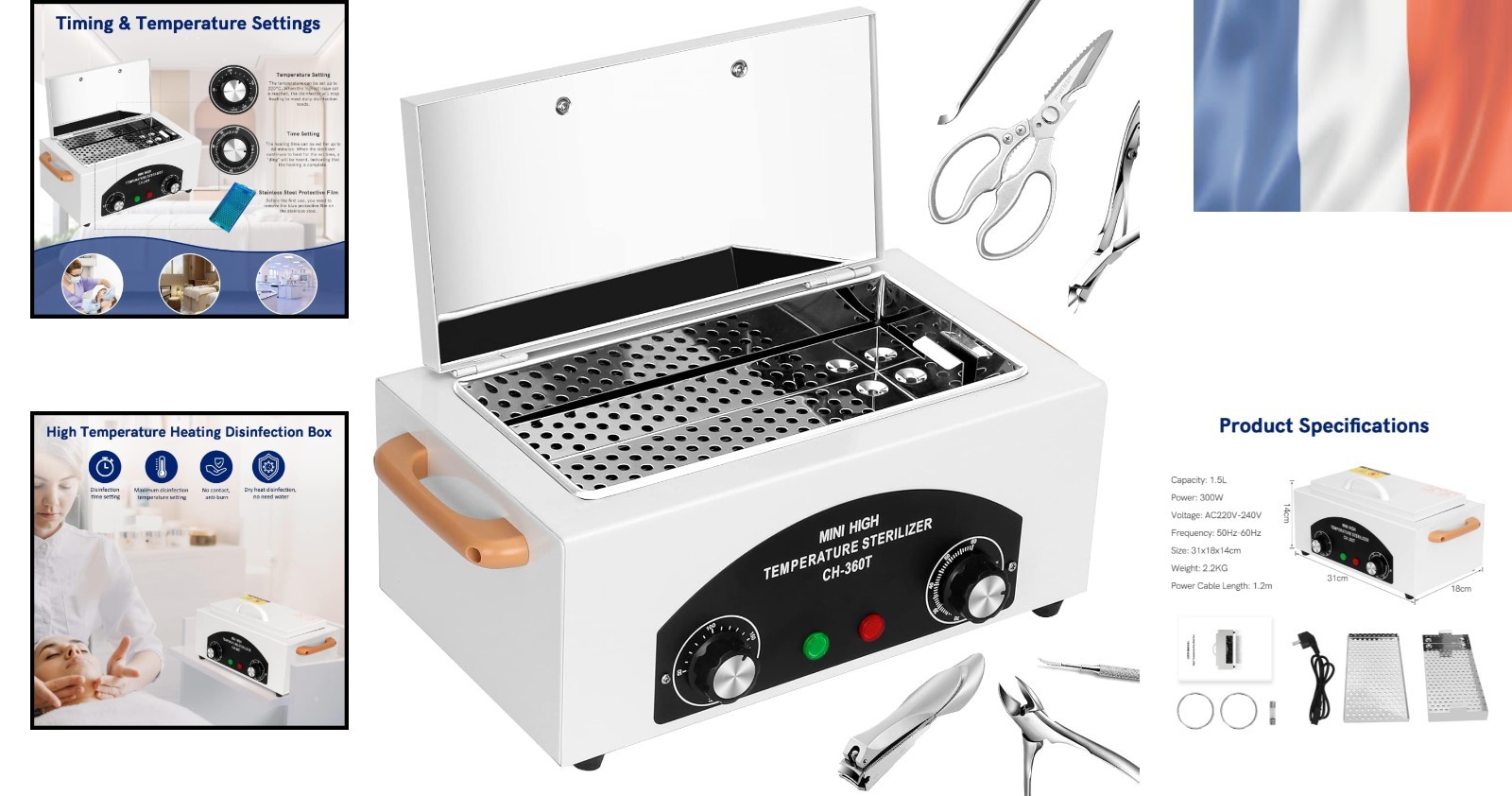 Stérilisateur à chaleur sèche 300W blanc de 2L pour instruments