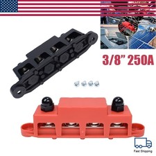 3/8" / 250A 4 Stud Busbar Bus Bar Power Distribution Terminal Block Red  Black