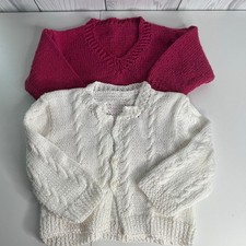 Set of 2 Vintage Hand Knit Children s Sweaters Size 4/5 Pink and White