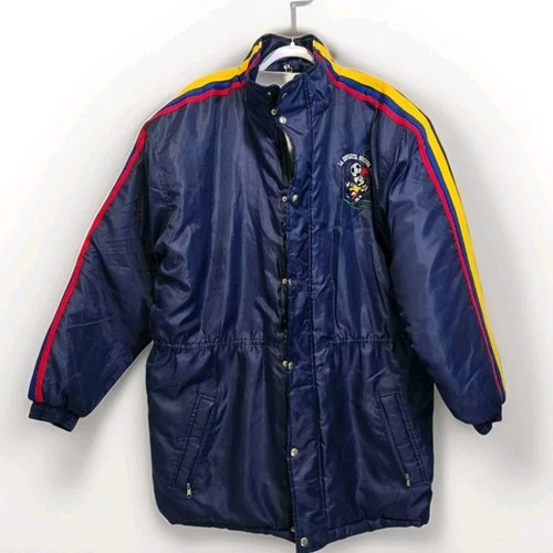 Vintage La Espiguita Soccer Puffer Jacket Medium Navy Red Yellow Striped 90s - product listing photo