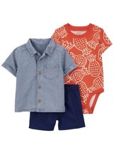   NEW Infant Boys Carter  s 3-Piece Set Bodysuit Button Down Shirt Shorts  9 M