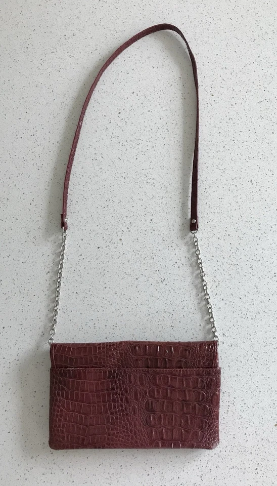 "Bolso de mano vintage NINE WEST Bordeau con correa/cadena monedero sobre sin usar cocodrilo 10"" X 6"""  Foto 3 de 4