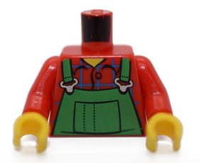 LEGO Minifigure Torso Farmer Green Overalls Red Shirt farm 7634 7684 10211 7637