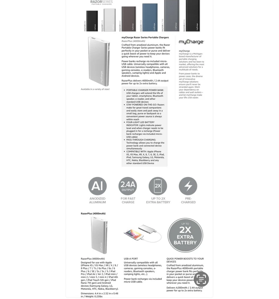 Banco de alimentación portátil myCharge RazorUltra 16000 mAh con múltiples salidas USB nuevo Foto 2 de 4