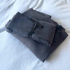 Matteo Vintage Linen Set King Flat Sheet + 2 Pillowcases Smoke Black Made In USA
