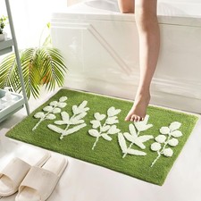 Green Leaves Bathroom Rug 31.5x19.7 Inch Non Slip Microfiber Absorbent Mat