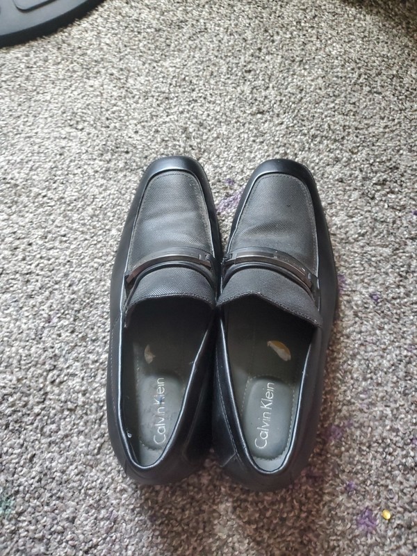 Calvin Klein Men's Black Dress Loafers Buckle Accent Slip On Almond Toe