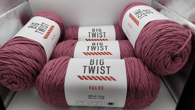 Lot of 5 Big Twist Value Yarn, Color is Lilac, 380 yds ea #4 weight, NEW