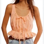 FREE PEOPLE ALANA ORANGE SLEEVELESS BOHO TANK BLOUSE WITH LACE SZ LARGE NWT
