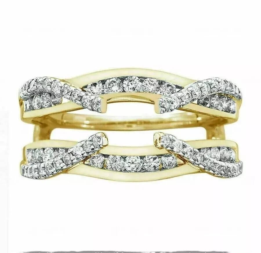 14k Yellow Gold Finish 1.40 CT Moissanite Engagement Enhancer Guard Wrap Ring
