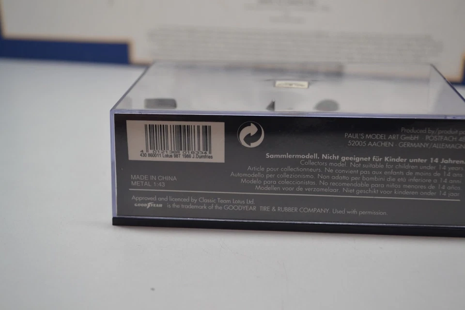 MINICHAMPS /F1 1986 LOTUS 98T - J DUMFRIES  - 1/43 SCALE MODEL CAR - Image 3 of 4