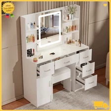 Vanity Set with LED Lighted Mirror Makeup Dressing Table Dresser Desk and STOOL