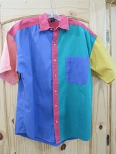 Vintage Structure Shirt Mens Medium Colorblock Short Sleeve 100% Cotton 90s