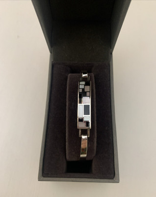 Sterling Silber Inlay Armreif Armband - Perlmutt & schwarzer Onyx Stil - groß