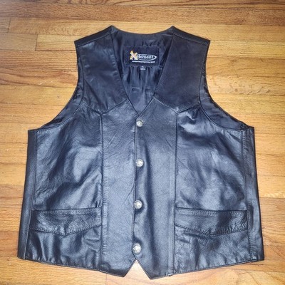 Xelement Leather Vest Mens XL Black Motorcycle Biker Buffalo Nickel Buttons 