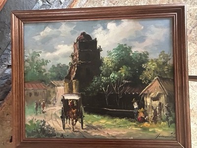 Framed Didi Fernandez Original Oil Painting Village Scene Signed 18x22 1967