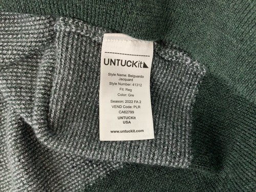UNTUCKit 1/4 Zip Sweater Men’s XL Gray Green Belguardo Merino Wool YGI R5-98 - Picture 8 of 13