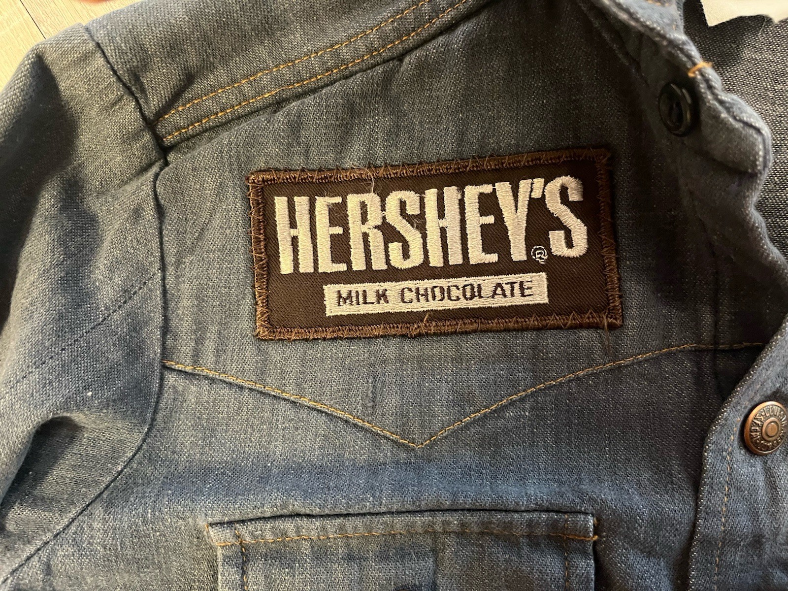 VTG 70s Levis Denim Shirt Orange Tab Jean Western Snaps Dagger Patches Rare S image 10
