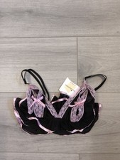 BNWT Ann Summers Black & Pink Frilled Mia Peephole Bralette Bra Size Small 8-10