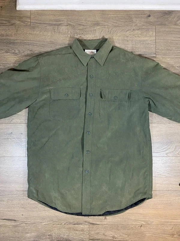 Knightsbridge Men’s M Olive Green Faux Suede Quilted Shirt Jacket Shacket image 4