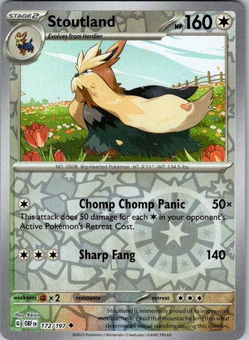 Stoutland 172/197 Uncommon Obsidian Flames Pokemon Reverse Holo Near Mint
