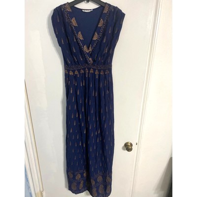 Lapogee maxi dress women's size S navy blue aztec boho beachy festival
