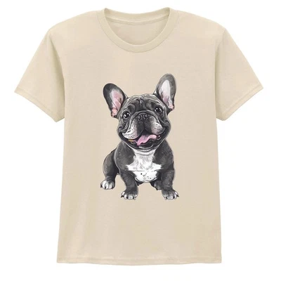 T-shirt enfant chien animal bouledogue français mignon chiot unisexe haut - Photo 1/4
