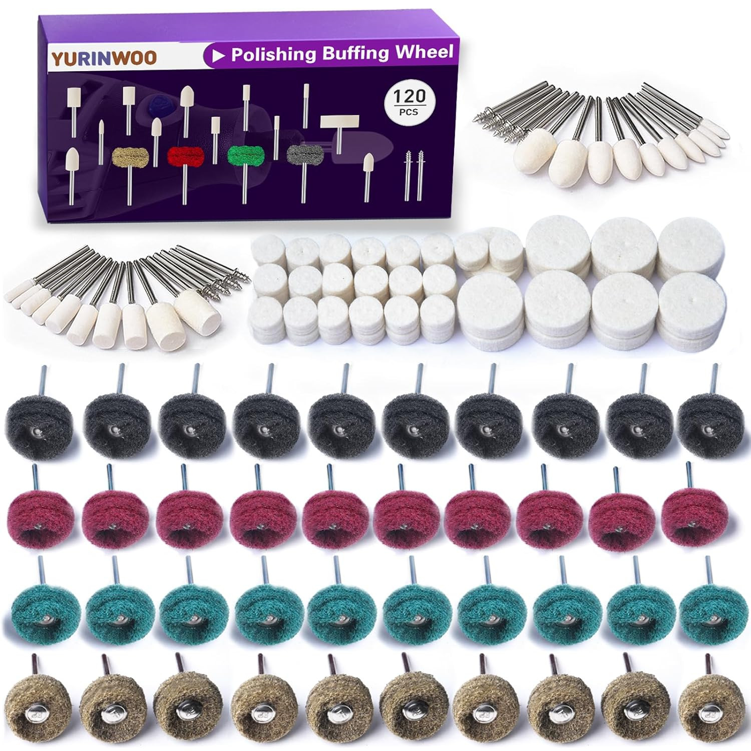 120 PCS Polishing Kit Abrasive Buffing Wheels for Rotary Tool Accessories with 1
