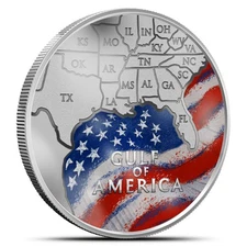 1 oz Colorized Gulf of America Commemorative Silver Round (New, Eagle Reverse)