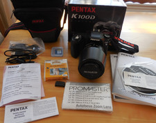 Pentax K100 D SLR Digital Camera W/ Promaster AF 80-210mm Lens Filter Case Card