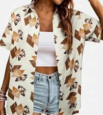 Western Button Up Retro Cowgirl Shirt Rodeo Tops size XL