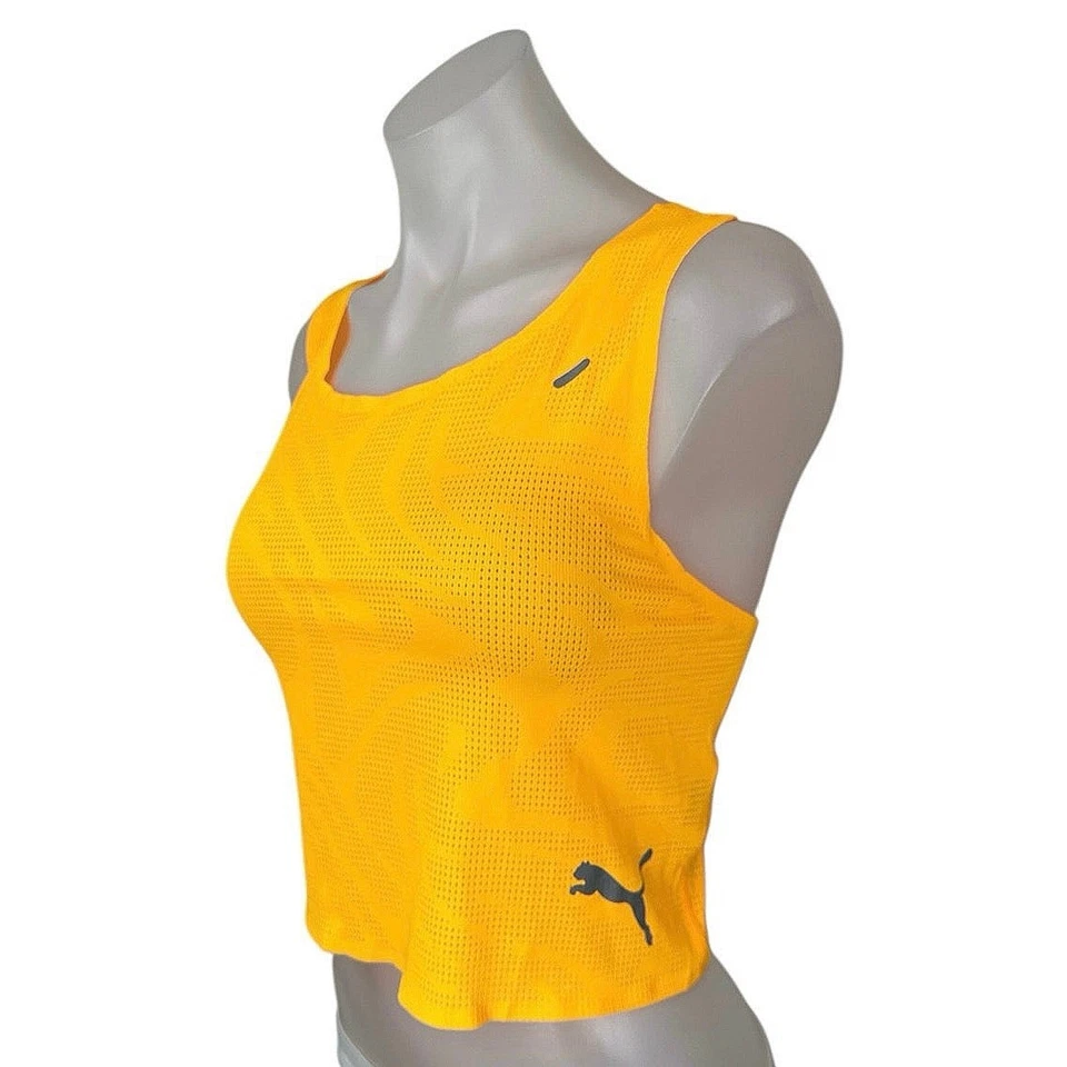 Camiseta sin mangas corta Puma para mujer de malla amarilla sin mangas espalda deportiva fitness L Foto 3 de 4
