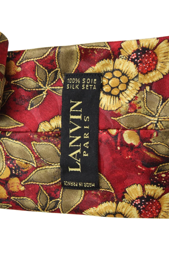 Corbata de ancho ancho con estampado floral de seda Lanvin para hombre roja marrón Foto 3 de 3