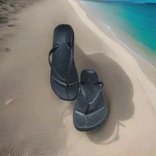 Capelli New York Flip Flops Sandals Black Glitter Womans Size 10 CW